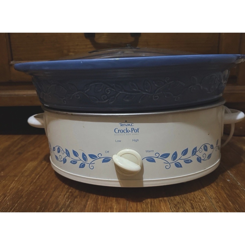 Rival Slow Cooker 5 qt Oval Crock Pot Vines Blue Stoneware SCE500 Cottage-core